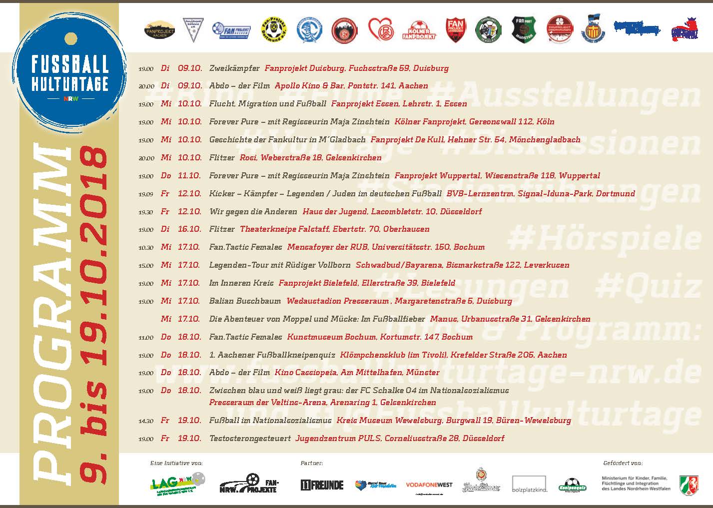 Flyer with programme info of the NRW Football Culture Days 2018